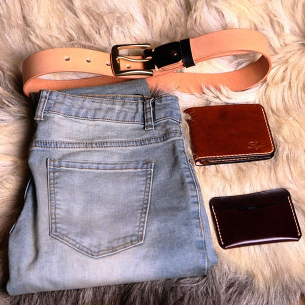 Handmade Beige Leather Mens Belt Leather Belt for Men