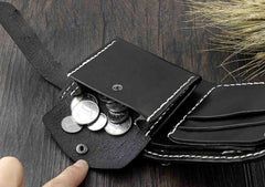 Handmade Black Leather Men's Small Biker Wallet Chain Wallet Short Wallet with Chain For Men