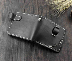 Handmade Black Leather Men's Small Biker Wallet Chain Wallet Short Wallet with Chain For Men