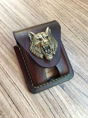 Handmade Brown Leather Mens Classic Zippo Lighter Case Zippo Lighter Pouch with Belt Loop For Men