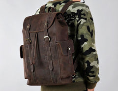 Handmade Genuine Leather Mens Cool Backpack Large Travel Bag Hiking Bag for Men