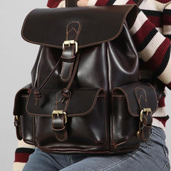 Handmade Genuine Leather Mens Cool Coffee Backpack Sling Bag Large Travel Bag Hiking Bag for Men