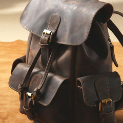 Handmade Genuine Leather Mens Cool Coffee Backpack Sling Bag Large Travel Bag Hiking Bag for Men
