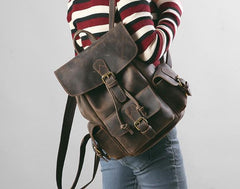 Handmade Genuine Leather Mens Cool Coffee Backpack Sling Bag Large Travel Bag Hiking Bag for Men
