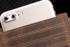 Cool Leather Mens Multi Card Long Wallet Zipper Long Card Wallet for Men