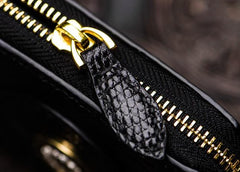 Handmade LIZARD SKIN Leather Black Biker Wallet Mens Cool billfold Chain Wallet Trucker Wallet with Chain