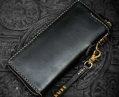 Handmade Leather Black Chain Wallet Mens Biker Wallet Cool Leather Wallet Long Wallets for Men