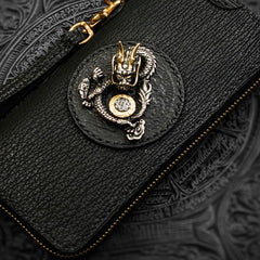 Handmade Leather Black Sharkskin Chain Wallet Mens Biker Wallet Cool Leather Wallet Long Phone Wallets for Men