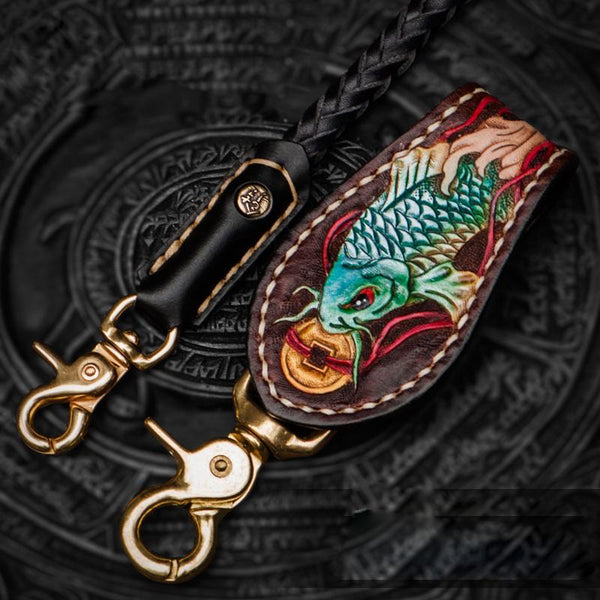 Handmade Leather Braided Biker Carp Wallet Chain for Chain Wallet Biker Wallets