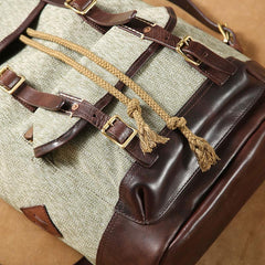 Handmade Leather Canvas Mens Cool Backpack Large Travel Bag Hiking Bag for Men
