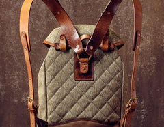 Handmade Leather Canvas Mens Cool Backpack Large Travel Bag Hiking Bag for Men