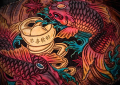 Handmade Leather Tibet Scriptures Tooled Wristlet Bags iPad Bag Mens Cool Leather Clutch for Men