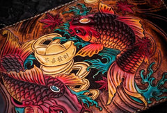 Handmade Leather Tibet Scriptures Tooled Wristlet Bags iPad Bag Mens Cool Leather Clutch for Men