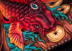Handmade Leather Tibet Scriptures Tooled Wristlet Bags iPad Bag Mens Cool Leather Clutch for Men
