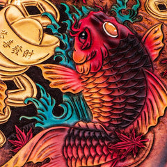 Handmade Leather Carp Tooled Wristlet Bag iPad Bag Mens Cool Leather Long Clutches for Men