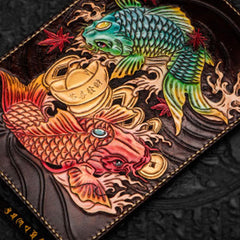Handmade Leather Tibet Scriptures Tooled Wristlet Bags iPad Bag Mens Cool Leather Clutch for Men