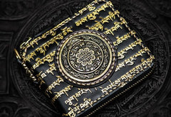 Handmade Leather Chain Wallet Tooled Tibetan Biker Wallet Mens Cool billfold Trucker Wallet with Chain