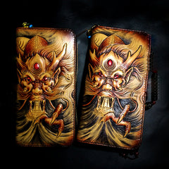 Handmade Leather Chinese Dragon Zipper Mens Long Wallet Clutch Cool Leather Wallet Long Tooled Wallets for Men