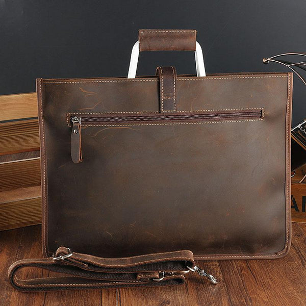Vintage Leather Mens Slim Briefcase Work Handbag 14inch Laptop Bag For Men