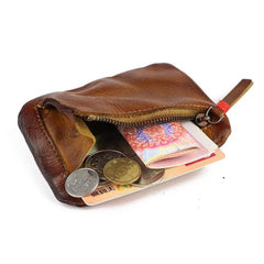 Vintage Leather Men's Zipper Small Wallet Coin Wallet Coin Holder for Men