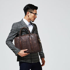 Handmade Leather Mens Briefcase Work Bag Laptop Bag Business Bag for Men