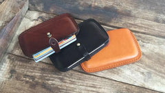 Handmade Leather Mens Card Wallet Front Pocket Wallets Small Wallets for Men