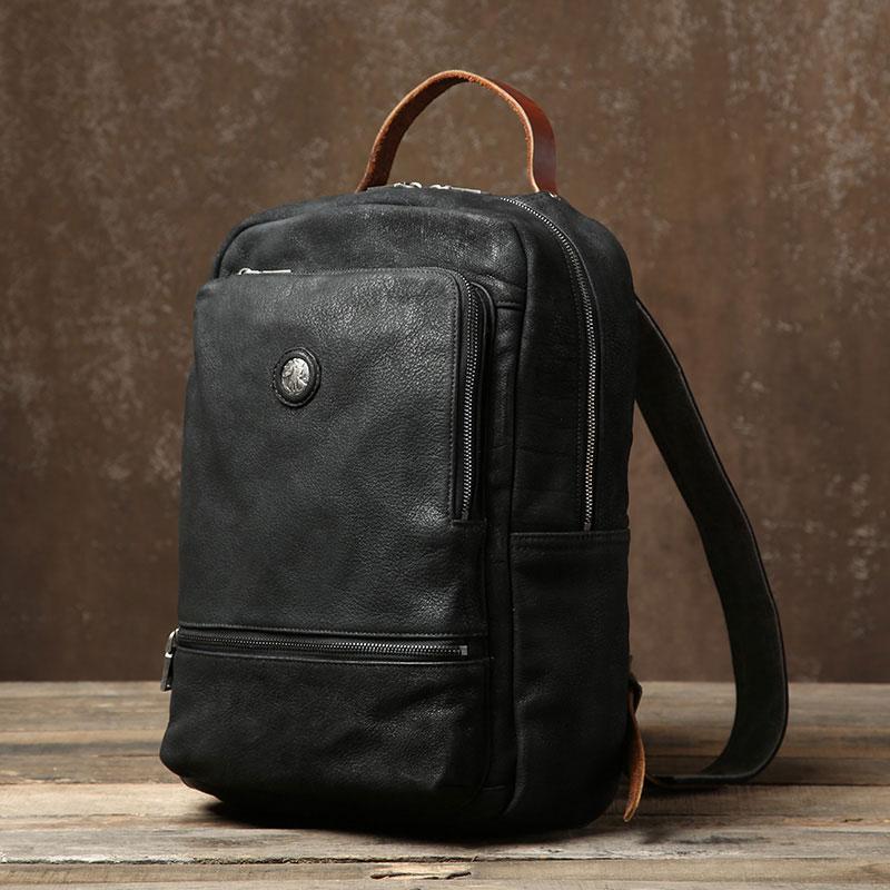 Handmade Leather Mens Cool Black Backpack Bag Large Travel Bag Hiking – iChainWallets