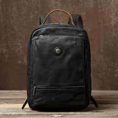 Handmade Leather Mens Cool Black Backpack Bag Large Travel Bag Hiking Bag for Men