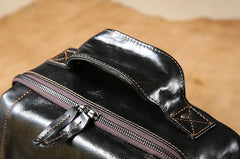 Handmade Leather Mens Cool Black Backpack Large Travel Bag Hiking Bag for Men