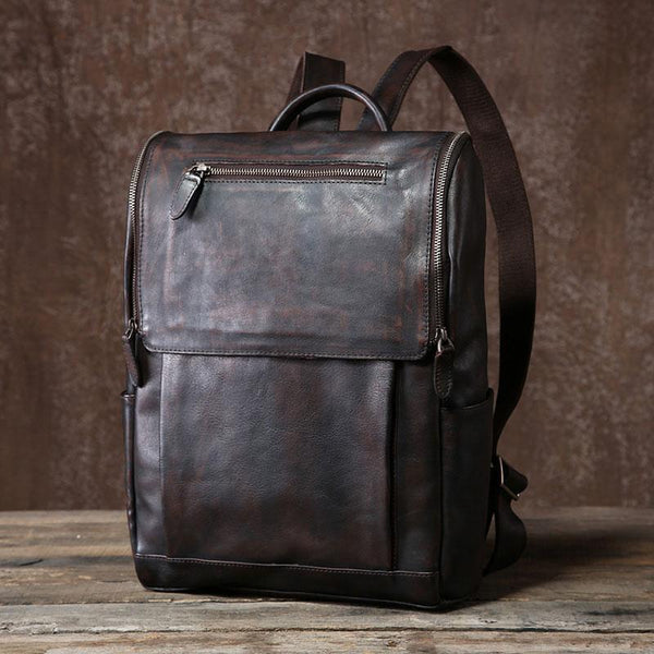 Handmade Leather Mens Vintage Black Cool Backpack Large Travel Bag Hiking Bag for Men