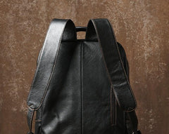 Handmade Leather Mens Cool Vintage Black Backpack Large Travel Bag Hiking Bag for Men