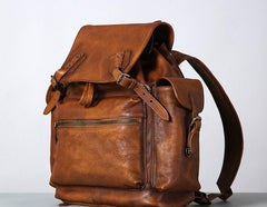 Handmade Leather Mens Cool Vintage Black Brown Backpack Large Travel Bag Hiking Bag for Men