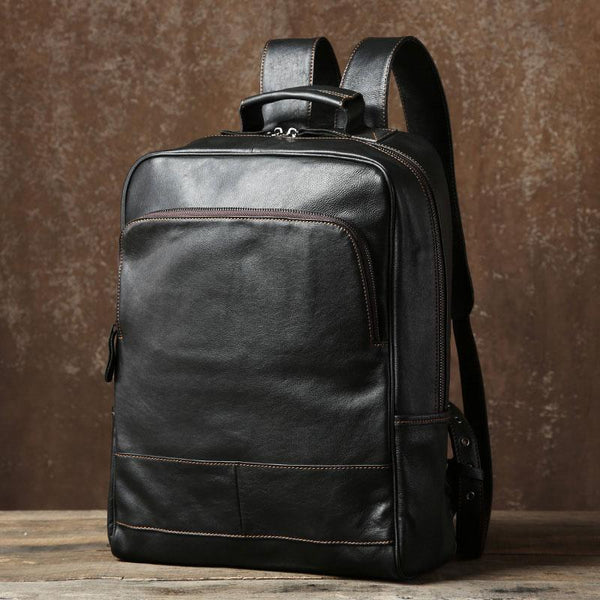 Handmade Leather Mens Cool Vintage Black Backpack Large Travel Bag Hiking Bag for Men