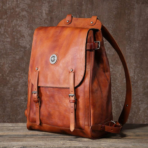 Handmade Leather Mens Vinateg Brown Cool Backpack Large Travel Bag Hiking Bag for Men