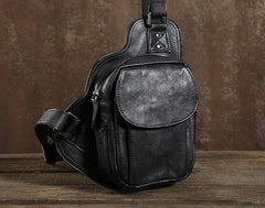 Handmade Leather Mens Cool Chest Bag Sling Bag Crossbody Bag Hiking Bag for men