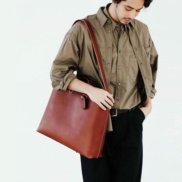 Handmade Leather Mens Vintage Cool Handbag Tote Shoulder Bag Work Bag Laptop Bag for Men