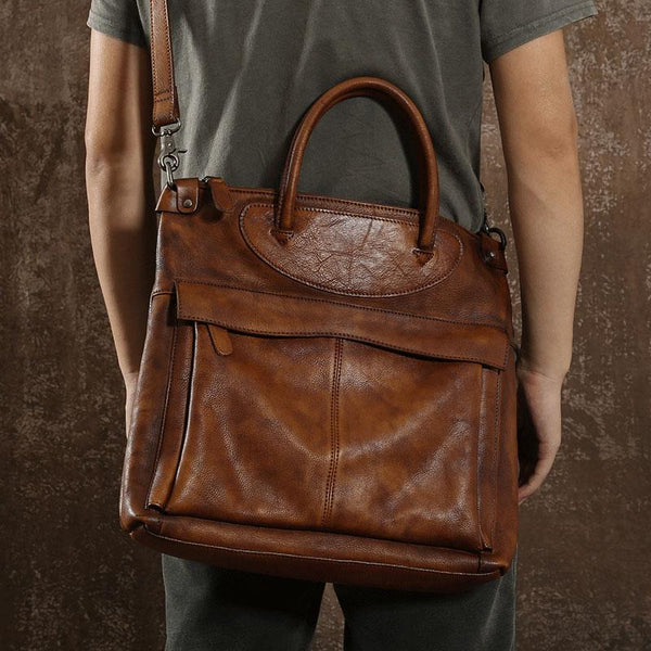 Handmade Leather Mens Cool Messenger Bag Handbag Work Bag Business Bag Shoulder Bag for men