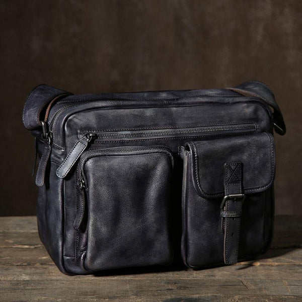 Handmade Leather Mens Vintage Cool Shoulder Bag Messenger Bag Bike Bag Cycling Bag for men