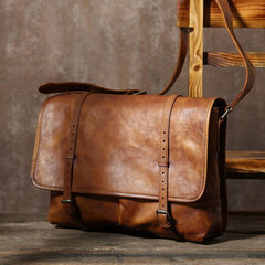 Handmade Leather Mens Cool Vintage Brown Shoulder Bag Messenger Bag Bike Bag Cycling Bag for men