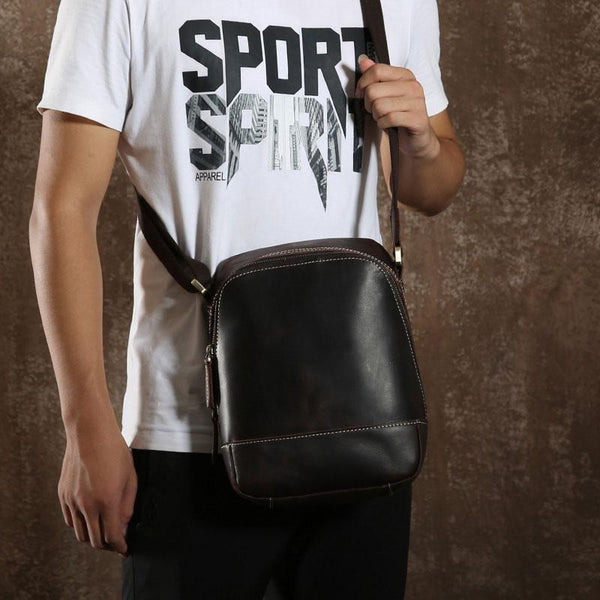 Handmade Leather Mens Cool Small Shoulder Bag Messenger Bag Chest Bag Bike Bag Cycling Bag for men