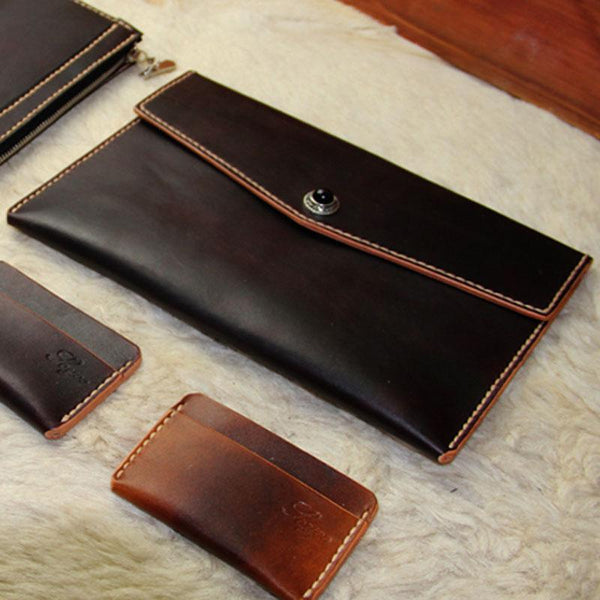 Handmade Leather Mens Large Clutch Wallet Wristlet Wallet iPad Case