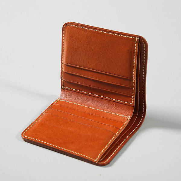 Handmade Leather Mens Slim Cool billfold Leather Wallet Men Small Wallets Bifold for Men