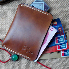 Handmade Leather Mens Slim Front Pocket Wallet Leather Small Wallets  for Men