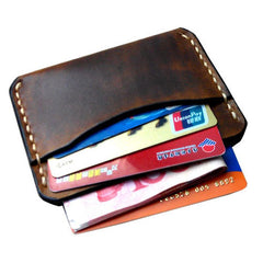 Handmade Leather Mens Slim Front Pocket Wallets Leather Card Wallets for Men