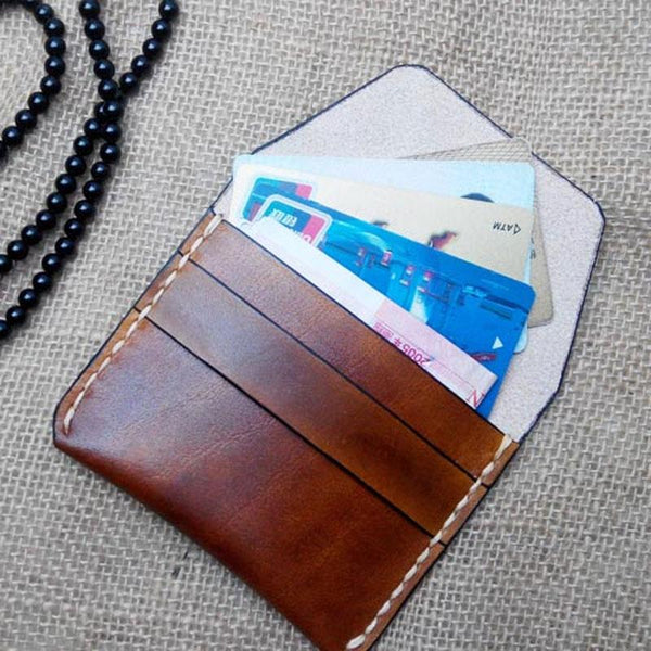 Handmade Leather Mens Small Front Pocket Wallet Leather Card Wallets for Men