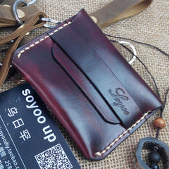 Handmade Leather Mens Small Front Pocket Wallet Leather Card Wallets for Men