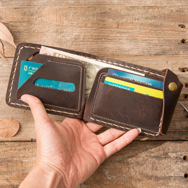 Handmade Leather Mens Small Wallets Bifold Slim Front Pocket Wallet for Men