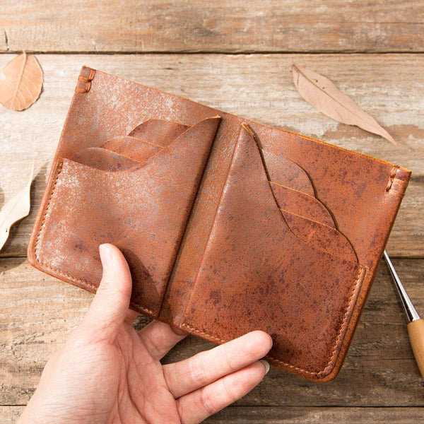 Handmade Leather Mens Small Wallets Bifold Vintage Slim billfold Wallet for Men