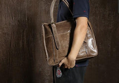 Handmade Leather Mens Tote Bag Cool Handbag Shoulder Bag Work Bag Laptop Bag for Men