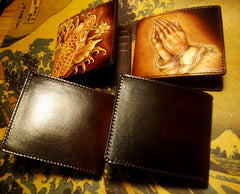 Handmade Leather Praying Tooled Mens billfold Wallet Cool Leather Wallet Slim Wallet for Men